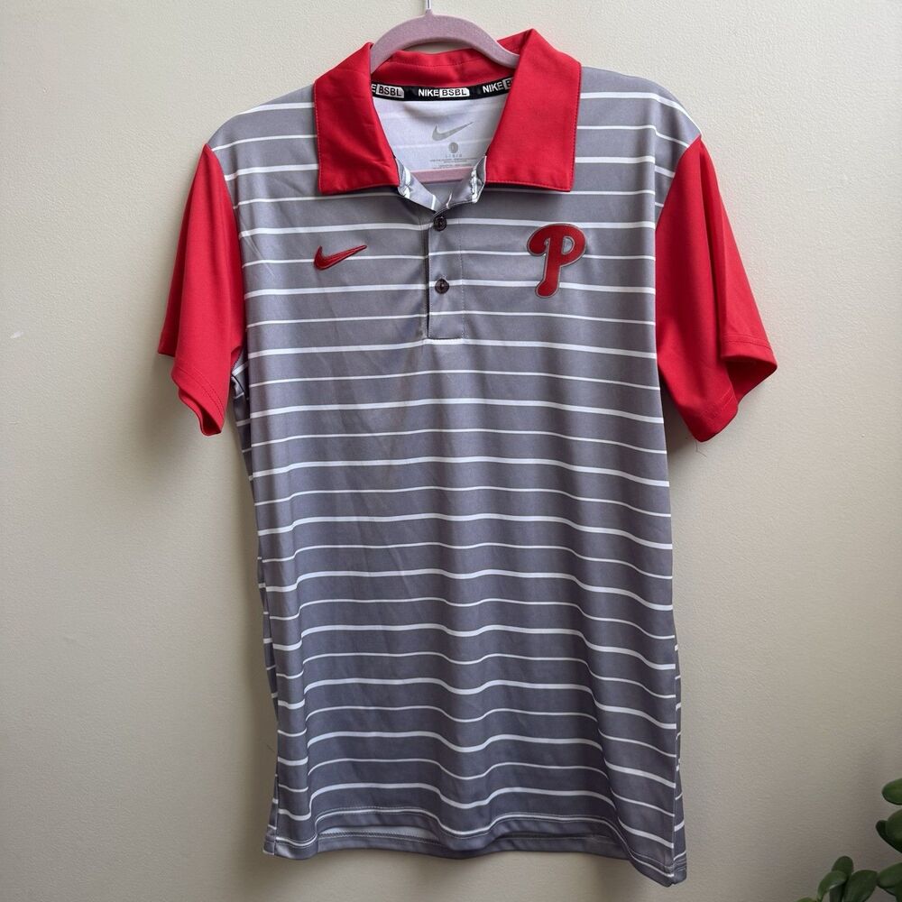 Nike Philadelphia Phillies Baseball Golf Polo Shirt Red White  Size L